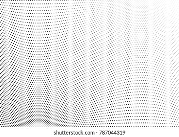 Abstract halftone wave dotted background. Futuristic twisted grunge pattern, dot, circles.  Vector modern optical pop art texture for posters, business cards, cover, labels mock-up, stickers layout