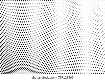 Abstract halftone wave dotted background. Futuristic twisted grunge pattern, dot, circles.  Vector modern optical pop art texture for posters, business cards, cover, labels mock-up, stickers layout