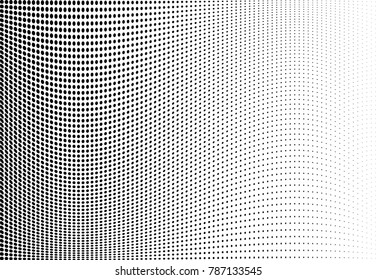 Abstract halftone wave dotted background. Futuristic twisted grunge pattern, dot, circles.  Vector modern optical pop art texture for posters, business cards, cover, labels mock-up, stickers layout