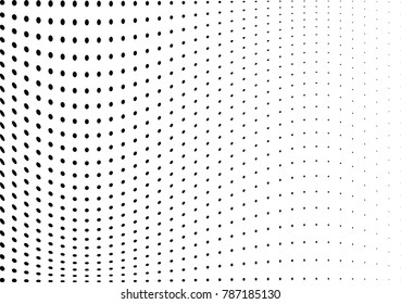 Abstract halftone wave dotted background. Futuristic twisted grunge pattern, dot, circles.  Vector modern optical pop art texture for posters, business cards, cover, labels mock-up, stickers layout