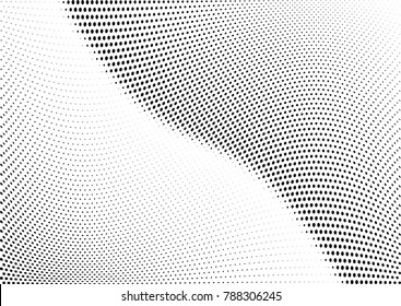 Abstract halftone wave dotted background. Futuristic twisted grunge pattern, dot, circles.  Vector modern optical pop art texture for posters, business cards, cover, labels mock-up, stickers layout