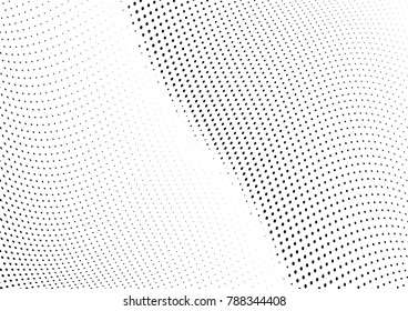 Abstract halftone wave dotted background. Futuristic twisted grunge pattern, dot, circles.  Vector modern optical pop art texture for posters, business cards, cover, labels mock-up, stickers layout