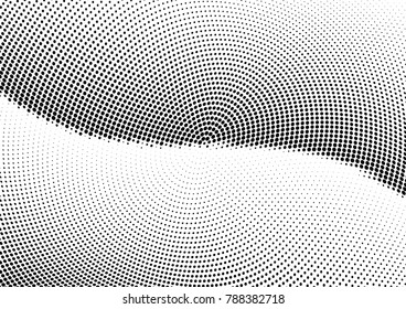 Abstract halftone wave dotted background. Futuristic twisted grunge pattern, dot, circles.  Vector modern optical pop art texture for posters, business cards, cover, labels mock-up, stickers layout