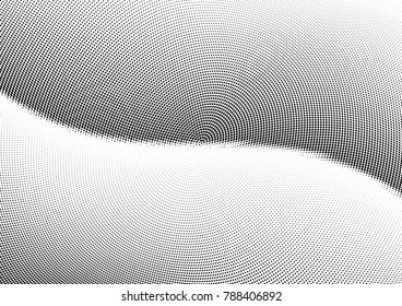Abstract halftone wave dotted background. Futuristic twisted grunge pattern, dot, circles.  Vector modern optical pop art texture for posters, business cards, cover, labels mock-up, stickers layout