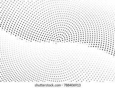 Abstract halftone wave dotted background. Futuristic twisted grunge pattern, dot, circles.  Vector modern optical pop art texture for posters, business cards, cover, labels mock-up, stickers layout