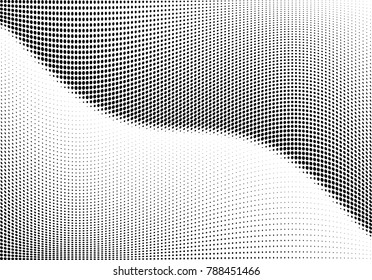 Abstract halftone wave dotted background. Futuristic twisted grunge pattern, dot, circles.  Vector modern optical pop art texture for posters, business cards, cover, labels mock-up, stickers layout