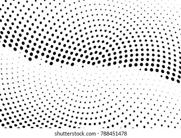 Abstract halftone wave dotted background. Futuristic twisted grunge pattern, dot, circles.  Vector modern optical pop art texture for posters, business cards, cover, labels mock-up, stickers layout