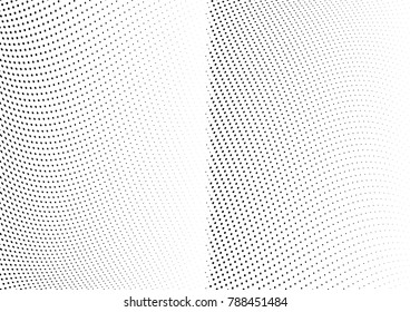 Abstract halftone wave dotted background. Futuristic twisted grunge pattern, dot, circles.  Vector modern optical pop art texture for posters, business cards, cover, labels mock-up, stickers layout