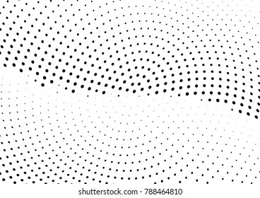 Abstract halftone wave dotted background. Futuristic twisted pattern, dot, circles.  Vector modern optical pop art texture for posters, business cards, cover, labels mock-up, stickers layout