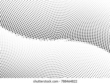 Abstract halftone wave dotted background. Futuristic twisted  pattern, dot, circles.  Vector modern optical pop art texture for posters, business cards, cover, labels mock-up, stickers layout