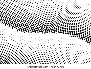 Abstract halftone wave dotted background. Futuristic twisted grunge pattern, dot, circles.  Vector modern optical pop art texture for posters, business cards, cover, labels mock-up, stickers layout