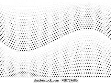 Abstract halftone wave dotted background. Futuristic twisted grunge pattern, dot, circles.  Vector modern optical pop art texture for posters, business cards, cover, labels mock-up, stickers layout
