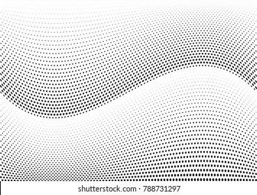 Abstract halftone wave dotted background. Futuristic twisted grunge pattern, dot, circles.  Vector modern optical pop art texture for posters, business cards, cover, labels mock-up, stickers layout