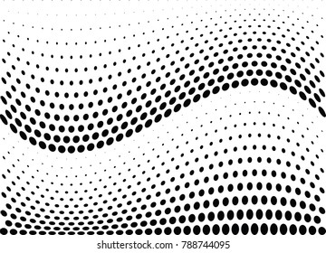 Abstract halftone wave dotted background. Futuristic twisted grunge pattern, dot, circles.  Vector modern optical pop art texture for posters, business cards, cover, labels mock-up, stickers layout