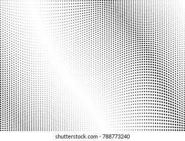 Abstract halftone wave dotted background. Futuristic twisted grunge pattern, dot, circles.  Vector modern optical pop art texture for posters, business cards, cover, labels mock-up, stickers layout
