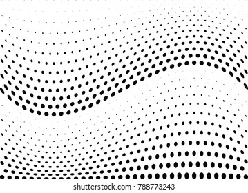 Abstract halftone wave dotted background. Futuristic twisted grunge pattern, dot, circles.  Vector modern optical pop art texture for posters, business cards, cover, labels mock-up, stickers layout