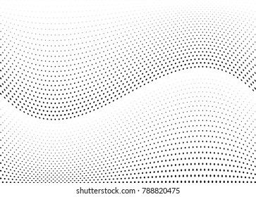Abstract halftone wave dotted background. Futuristic twisted grunge pattern, dot, circles.  Vector modern optical pop art texture for posters, business cards, cover, labels mock-up, stickers layout
