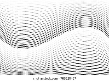 Abstract halftone wave dotted background. Futuristic twisted grunge pattern, dot, circles.  Vector modern optical pop art texture for posters, business cards, cover, labels mock-up, stickers layout