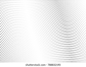 Abstract halftone wave dotted background. Futuristic twisted grunge pattern, dot, circles.  Vector modern optical pop art texture for posters, business cards, cover, labels mock-up, stickers layout