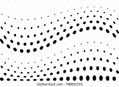 Abstract halftone wave dotted background. Futuristic twisted grunge pattern, dot, circles.  Vector modern optical pop art texture for posters, business cards, cover, labels mock-up, stickers layout