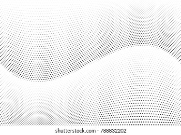 Abstract halftone wave dotted background. Futuristic twisted grunge pattern, dot, circles.  Vector modern optical pop art texture for posters, business cards, cover, labels mock-up, stickers layout