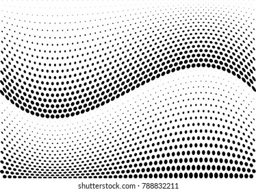 Abstract halftone wave dotted background. Futuristic twisted grunge pattern, dot, circles.  Vector modern optical pop art texture for posters, business cards, cover, labels mock-up, stickers layout