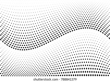 Abstract halftone wave dotted background. Futuristic twisted grunge pattern, dot, circles.  Vector modern optical pop art texture for posters, business cards, cover, labels mock-up, stickers layout