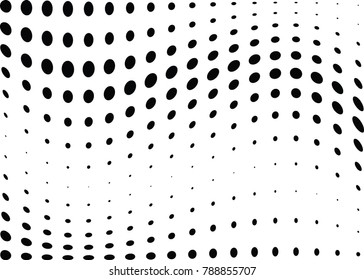Abstract halftone wave dotted background. Futuristic twisted grunge pattern, dot, circles.  Vector modern optical pop art texture for posters, business cards, cover, labels mock-up, stickers layout