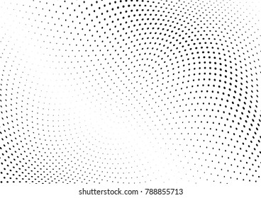 Abstract halftone wave dotted background. Futuristic twisted grunge pattern, dot, circles.  Vector modern optical pop art texture for posters, business cards, cover, labels mock-up, stickers layout