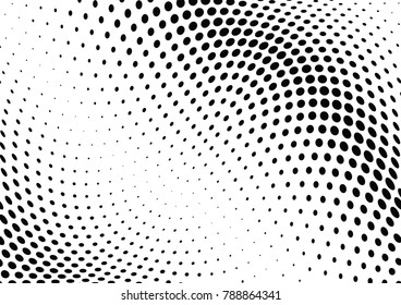 Abstract halftone wave dotted background. Futuristic twisted grunge pattern, dot, circles.  Vector modern optical pop art texture for posters, business cards, cover, labels mock-up, stickers layout