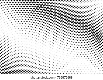Abstract halftone wave dotted background. Futuristic twisted grunge pattern, dot, circles.  Vector modern optical pop art texture for posters, business cards, cover, labels mock-up, stickers layout