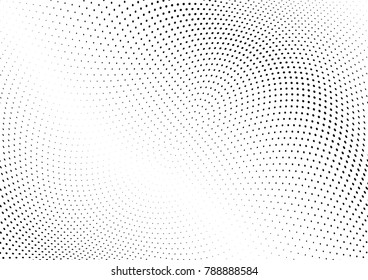 Abstract halftone wave dotted background. Futuristic twisted grunge pattern, dot, circles.  Vector modern optical pop art texture for posters, business cards, cover, labels mock-up, stickers layout