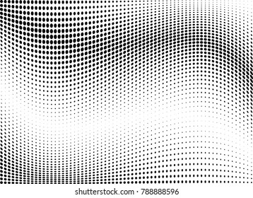 Abstract halftone wave dotted background. Futuristic twisted grunge pattern, dot, circles.  Vector modern optical pop art texture for posters, business cards, cover, labels mock-up, stickers layout