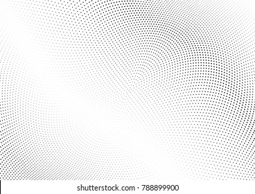 Abstract halftone wave dotted background. Futuristic twisted grunge pattern, dot, circles.  Vector modern optical pop art texture for posters, business cards, cover, labels mock-up, stickers layout
