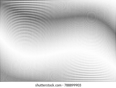 Abstract halftone wave dotted background. Futuristic twisted grunge pattern, dot, circles.  Vector modern optical pop art texture for posters, business cards, cover, labels mock-up, stickers layout
