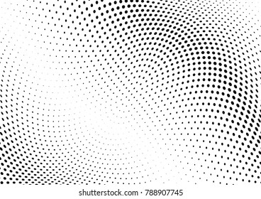 Abstract halftone wave dotted background. Futuristic twisted grunge pattern, dot, circles.  Vector modern optical pop art texture for posters, business cards, cover, labels mock-up, stickers layout