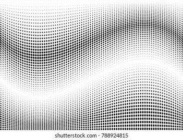 Abstract halftone wave dotted background. Futuristic twisted grunge pattern, dot, circles.  Vector modern optical pop art texture for posters, business cards, cover, labels mock-up, stickers layout