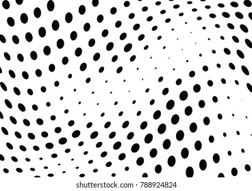 Abstract halftone wave dotted background. Futuristic twisted grunge pattern, dot, circles.  Vector modern optical pop art texture for posters, business cards, cover, labels mock-up, stickers layout