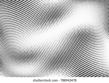 Abstract halftone wave dotted background. Futuristic twisted grunge pattern, dot, circles.  Vector modern optical pop art texture for posters, business cards, cover, labels mock-up, stickers layout