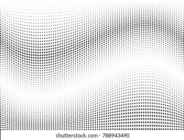 Abstract halftone wave dotted background. Futuristic twisted grunge pattern, dot, circles.  Vector modern optical pop art texture for posters, business cards, cover, labels mock-up, stickers layout
