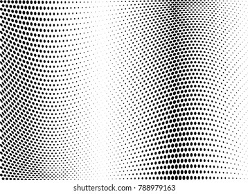 Abstract halftone wave dotted background. Futuristic twisted grunge pattern, dot, circles.  Vector modern optical pop art texture for posters, business cards, cover, labels mock-up, stickers layout