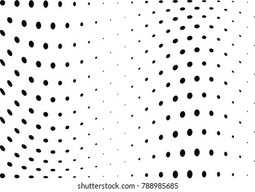 Abstract halftone wave dotted background. Futuristic twisted grunge pattern, dot, circles.  Vector modern optical pop art texture for posters, business cards, cover, labels mock-up, stickers layout