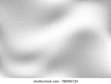 Abstract halftone wave dotted background. Futuristic twisted grunge pattern, dot, circles.  Vector modern optical pop art texture for posters, business cards, cover, labels mock-up, stickers layout