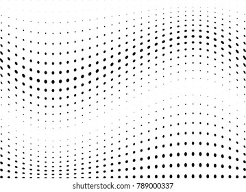 Abstract halftone wave dotted background. Futuristic twisted grunge pattern, dot, circles.  Vector modern optical pop art texture for posters, business cards, cover, labels mock-up, stickers layout
