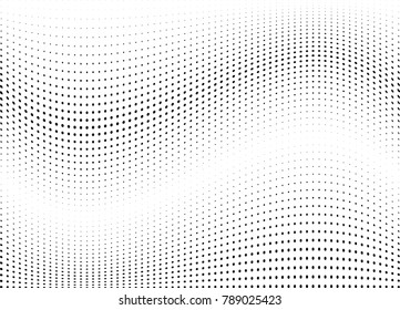 Abstract halftone wave dotted background. Futuristic twisted grunge pattern, dot, circles.  Vector modern optical pop art texture for posters, business cards, cover, labels mock-up, stickers layout