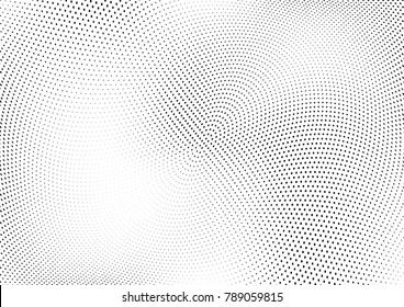 Abstract halftone wave dotted background. Futuristic twisted grunge pattern, dot, circles.  Vector modern optical pop art texture for posters, business cards, cover, labels mock-up, stickers layout