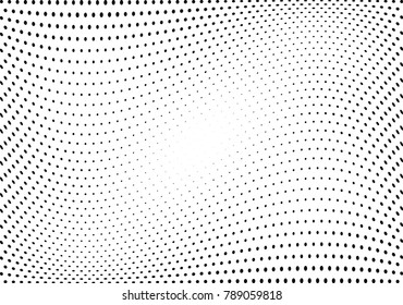 Abstract halftone wave dotted background. Futuristic twisted grunge pattern, dot, circles.  Vector modern optical pop art texture for posters, business cards, cover, labels mock-up, stickers layout