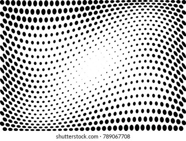 Abstract halftone wave dotted background. Futuristic twisted grunge pattern, dot, circles.  Vector modern optical pop art texture for posters, business cards, cover, labels mock-up, stickers layout