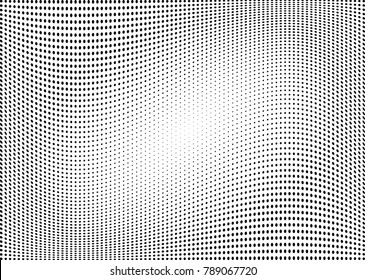 Abstract halftone wave dotted background. Futuristic twisted grunge pattern, dot, circles.  Vector modern optical pop art texture for posters, business cards, cover, labels mock-up, stickers layout
