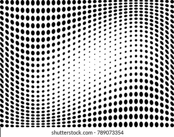 Abstract halftone wave dotted background. Futuristic twisted grunge pattern, dot, circles.  Vector modern optical pop art texture for posters, business cards, cover, labels mock-up, stickers layout